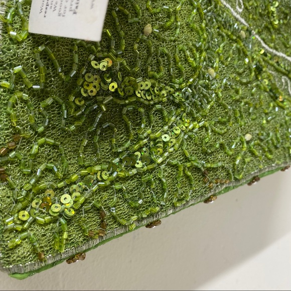 NWT World Finds Green Indian Sari Bowling Handmade Beaded Handbag - Picture 8 of 15